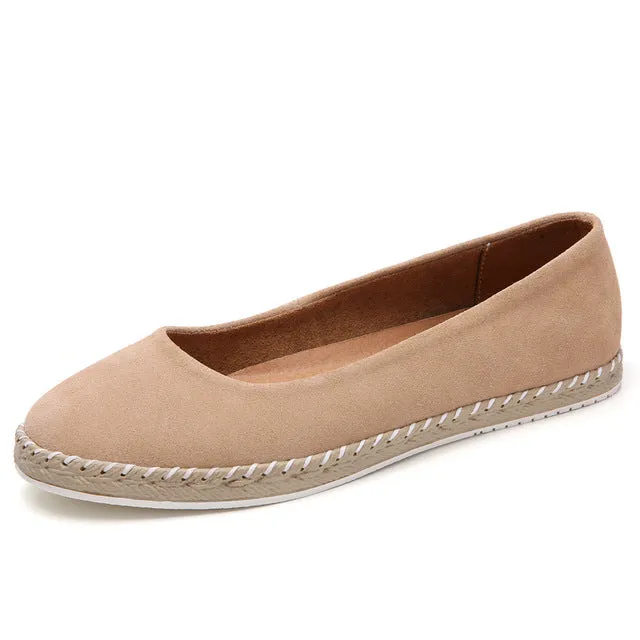 Plardin Women Plus Size Handmade Leather Splicing Flats Moccasins Loafers Ballet Flats Women Comfortable Soft Casual Shoes