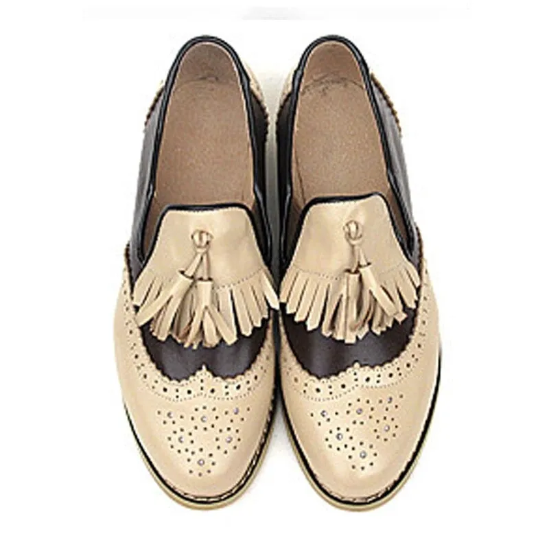 Retro Chic Tassel Vintage Trend Slip-on Vegan Leather Oxford Flat Shoes
