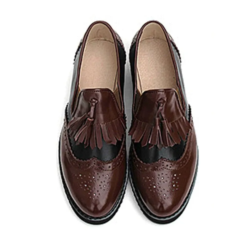 Retro Chic Tassel Vintage Trend Slip-on Vegan Leather Oxford Flat Shoes