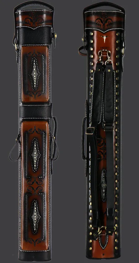 Volturi Custom Brogue Tan 3x6 Hard Pool Cue Case - VCBS3X6TANBLK