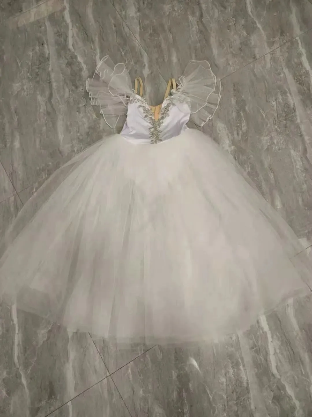 White Ballet Dress Long Tutu Professional Fairy  Costume