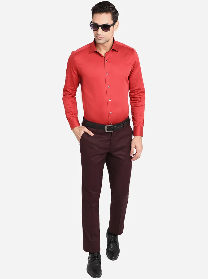 Wine Solid Super Slim Fit Formal Trouser | JadeBlue