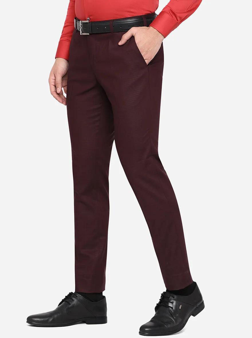 Wine Solid Super Slim Fit Formal Trouser | JadeBlue