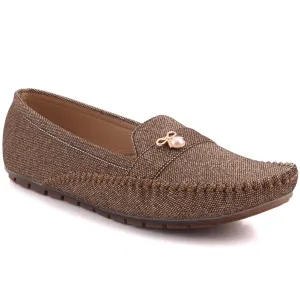 Women “NOVALEE” Penny Keeper Pearl Detailing Flat Slip On Shimmer Textured Casual Loafers